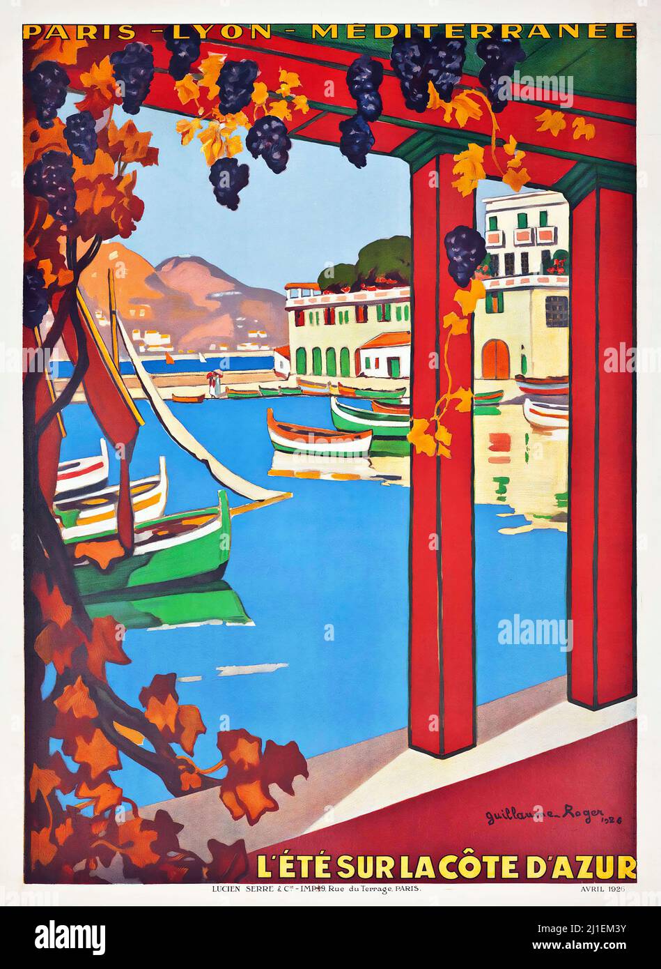 Poster di viaggio d'epoca Costa Azzurra - Guillaume G. Roger (1867-1943) LE ÉTÉ SUR LA Côte D'AZUR Foto Stock