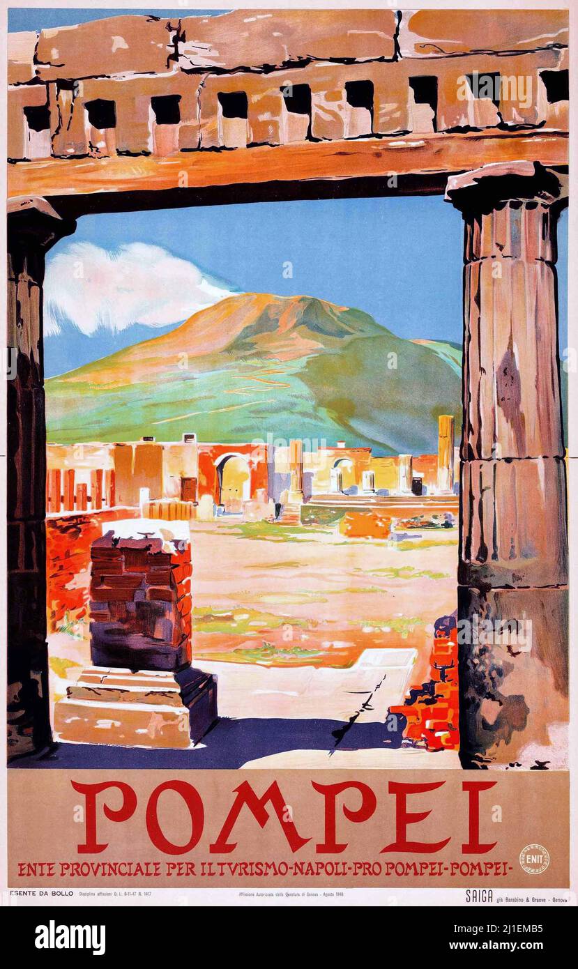 Poster di viaggio d'epoca - Pompei, Italia (Enit, 1948). Poster di viaggio italiano. Foto Stock