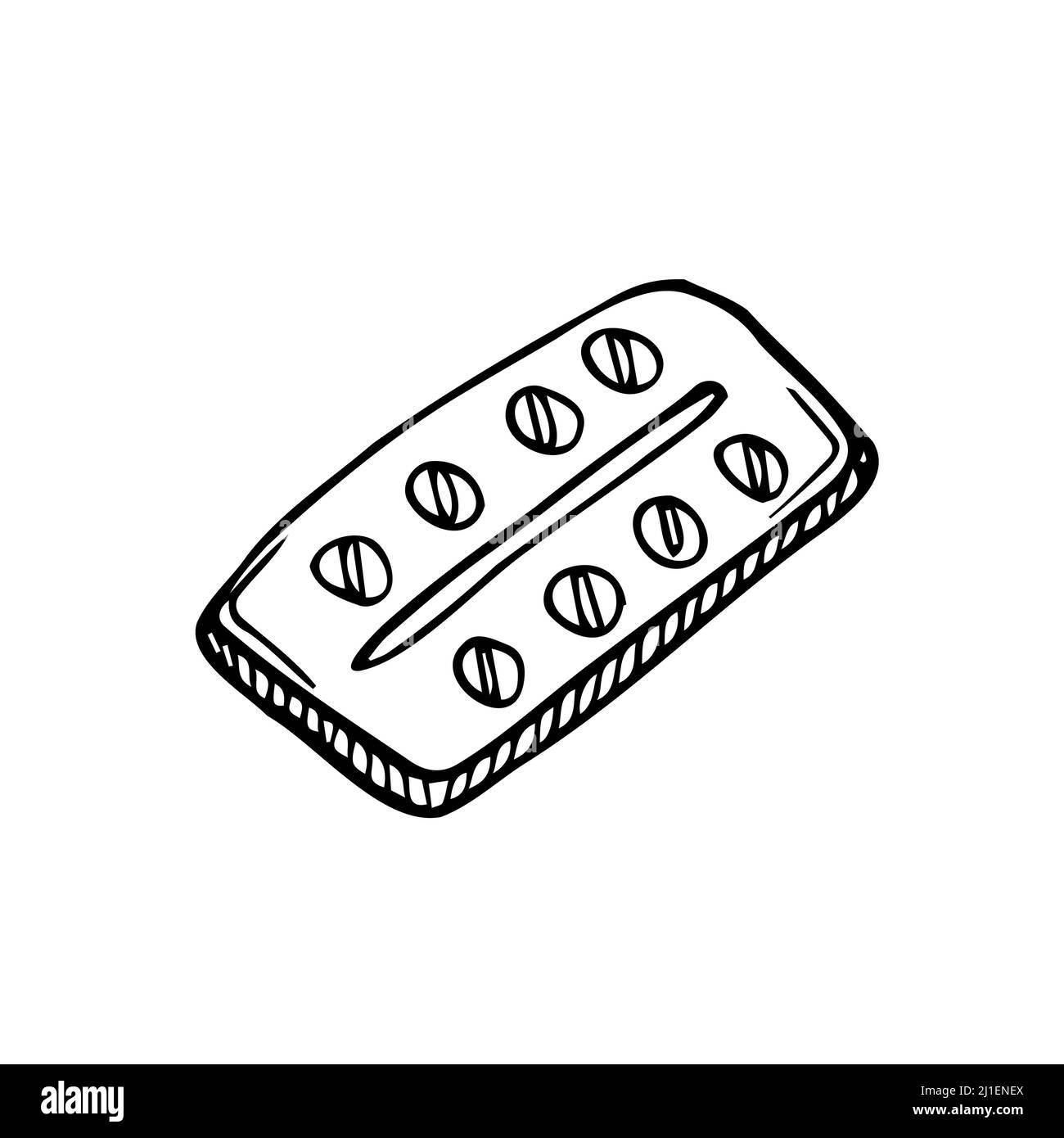 Prescrizione di farmaci e doodle medicina, disegno a mano vettore doodle illustrazione di varie compresse medicina e pillole di droga per scopi medici Illustrazione Vettoriale