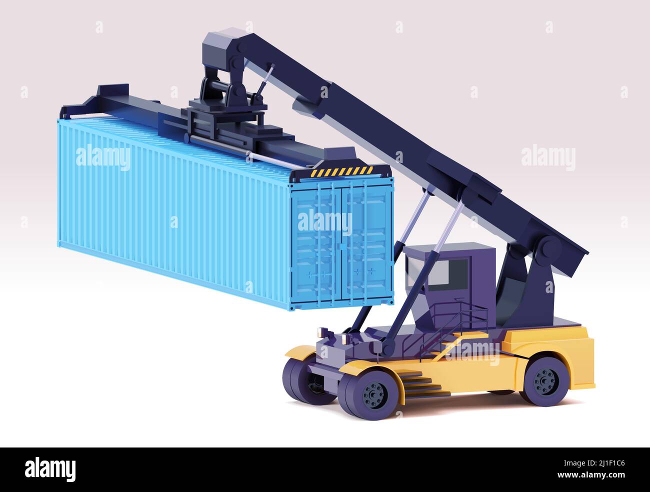 Impilatore Vector Reach o caricatore container. Gru di sollevamento del container marittimo intermodale per il carico. Illustrazione del commercio internazionale e della logistica Illustrazione Vettoriale