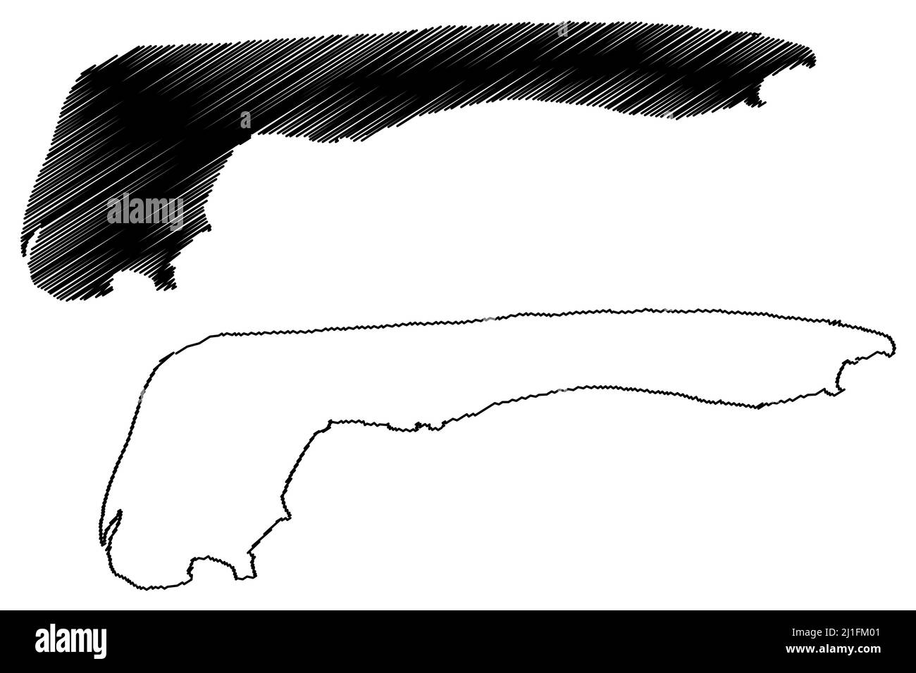 Isola di Langeoog (Repubblica federale di Germania, Isole Frisie orientali) illustrazione vettoriale di mappa, schizza mappa di Langeoog Illustrazione Vettoriale