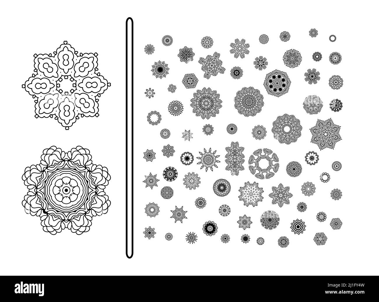 Elementi decorativi vintage. Motivo circolare di motivi tradizionali e antichi ornamenti orientali. Sfondo disegnato a mano. Illustrazione Vettoriale