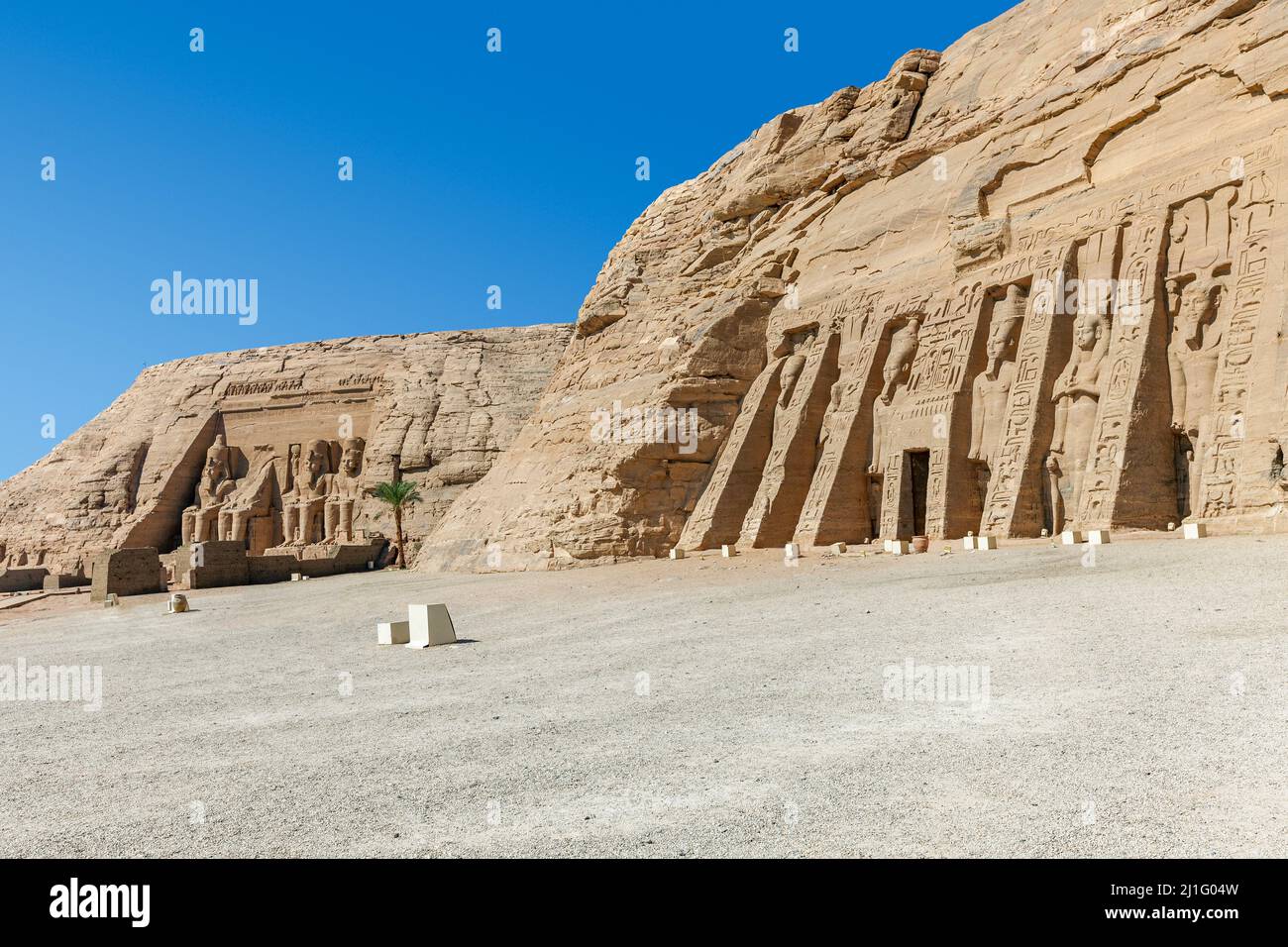 Il Tempio di Hathor e il Grande Tempio ad Abu Simbel Foto Stock