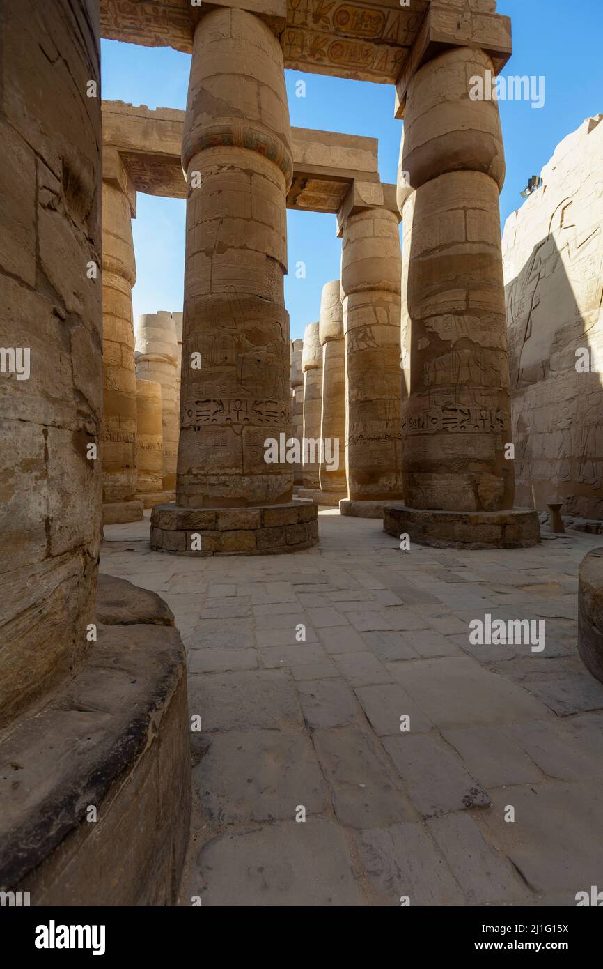 La Grande Sala Ipotistica a Karnak, Luxor Foto Stock