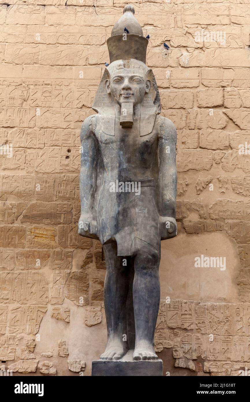 Statua di Rameses II al primo Tempio di Luxor Pylon Foto Stock