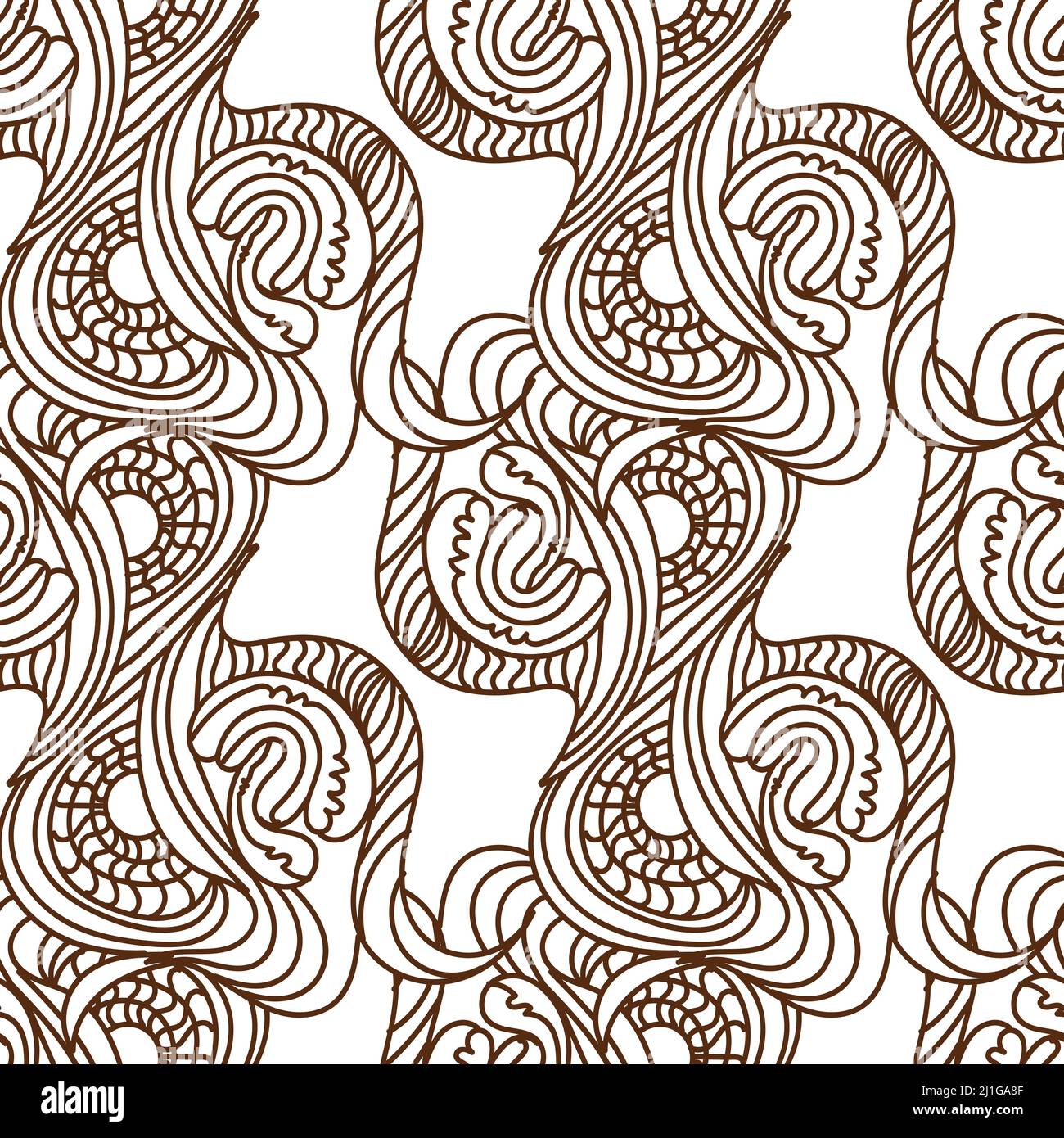 Motivo senza cuciture ondulato Zentangle. Dodle nero e bianco ornamento fiore Illustrazione Vettoriale