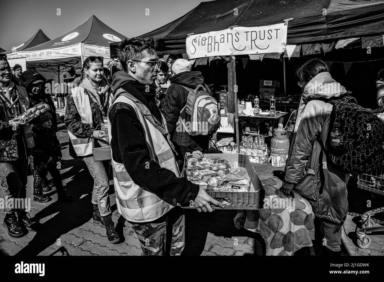 Guerra in Ucraina, ucraini a Medyka, Polonia Foto Stock