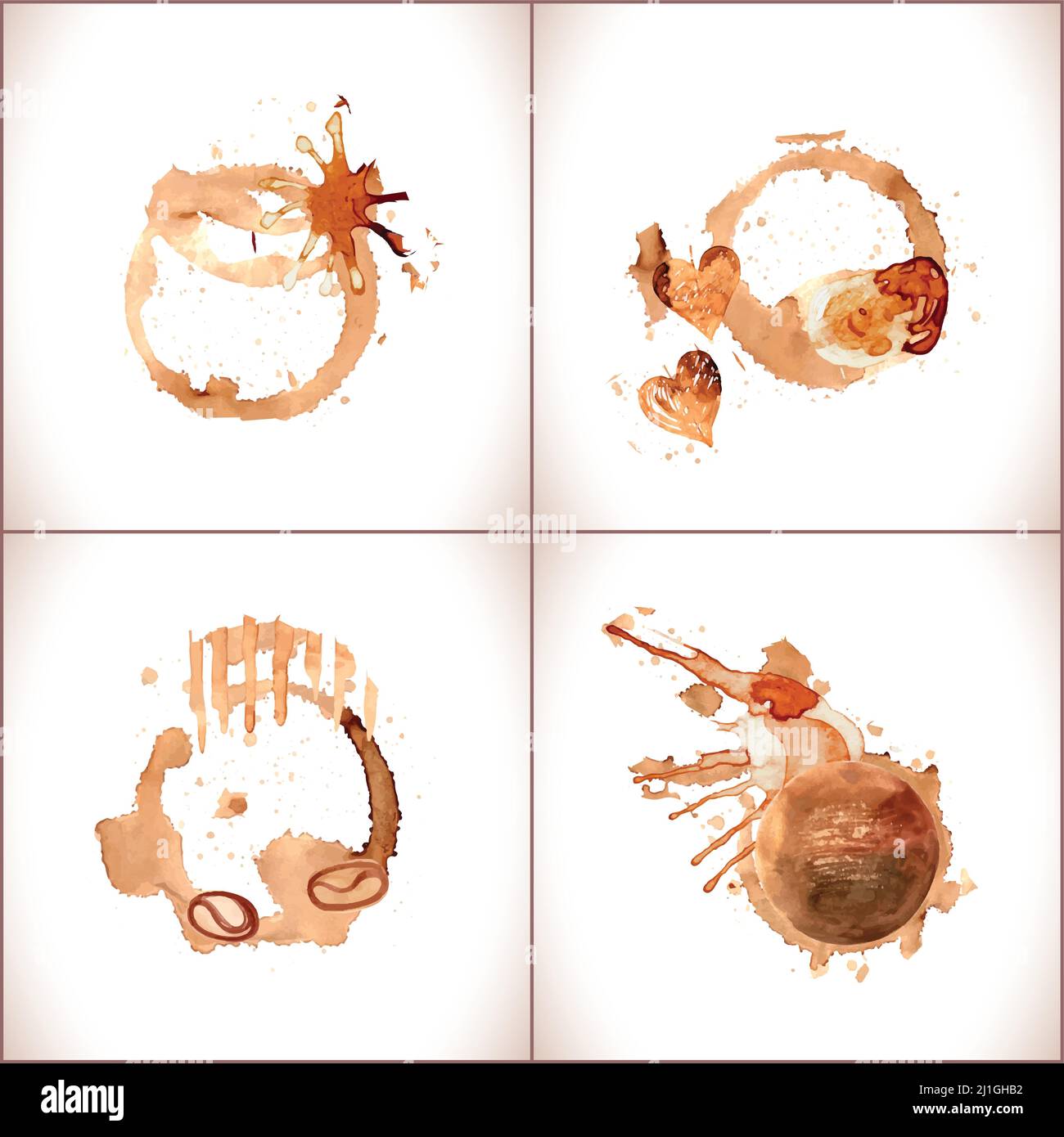 Macchie di vernice vettoriale del caffè, schizzi isolati su sfondo bianco. Illustrazione Vettoriale