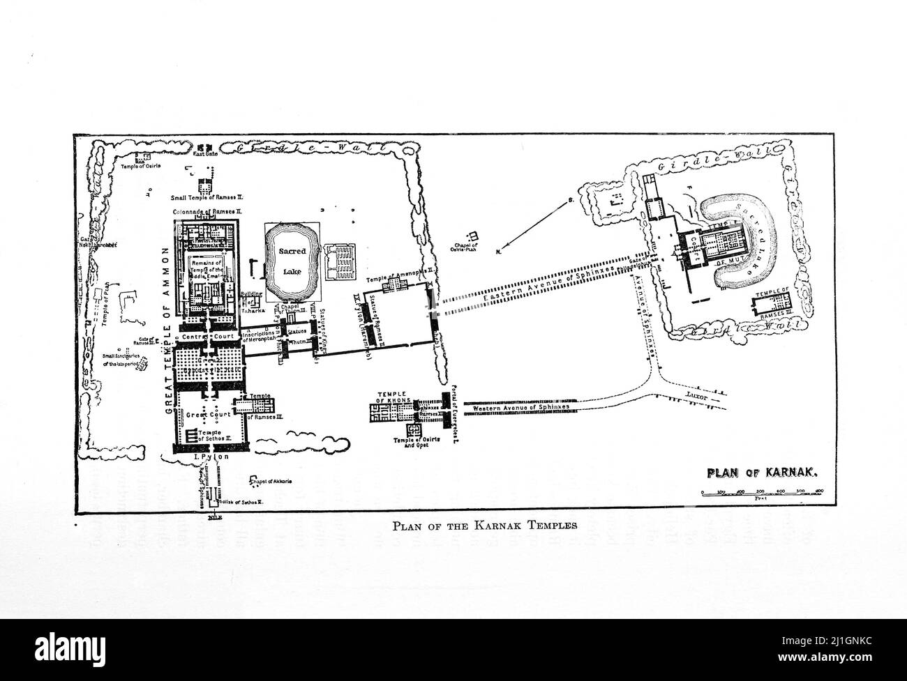 Antico Egitto. Il nuovo Regno (1549–1069 a.C.). Illustrazione del 1912 piano dei templi di Karnak Foto Stock
