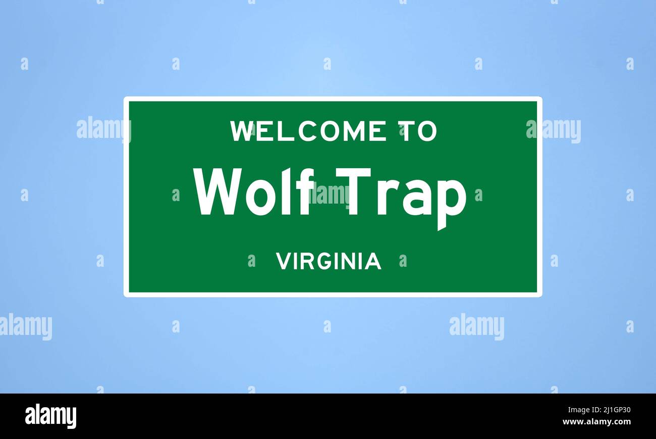 Wolf Trap, Virginia City Limit Sign. Cartello della città dagli Stati Uniti. Foto Stock