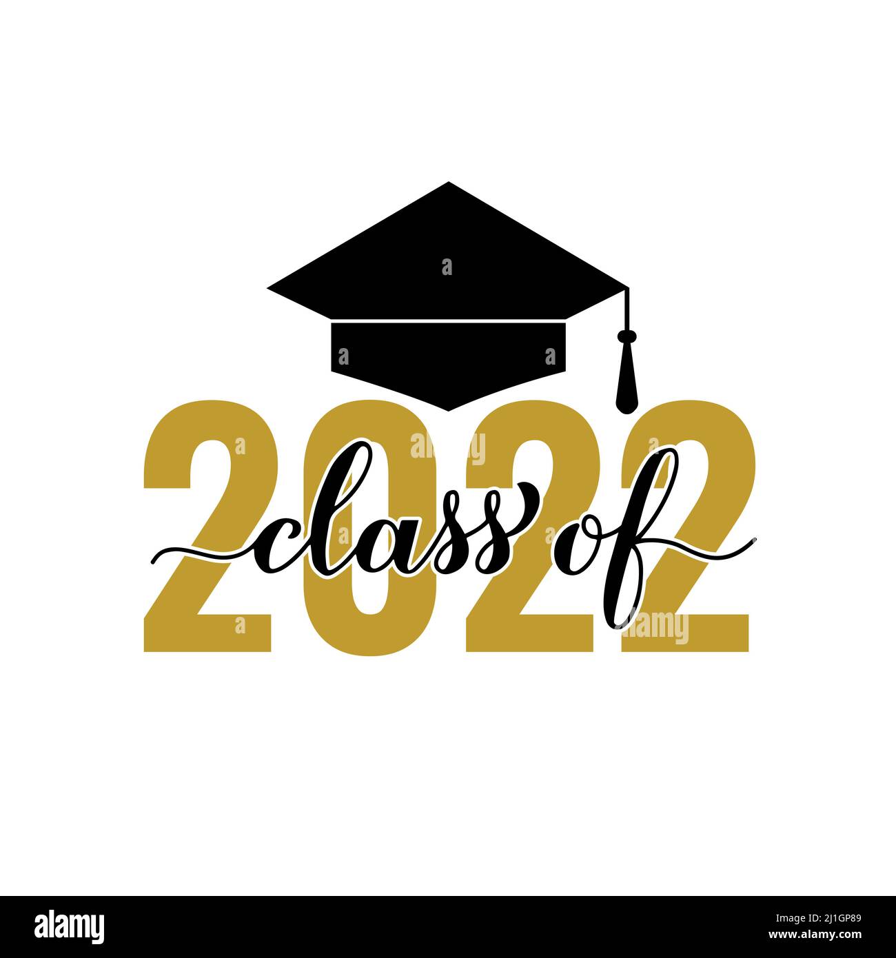 Classe di lettere 2022 con tappo graduato isolato su bianco. Congratulazioni al poster tipografico dei laureati. Modello vettoriale per biglietto di auguri, sti Illustrazione Vettoriale