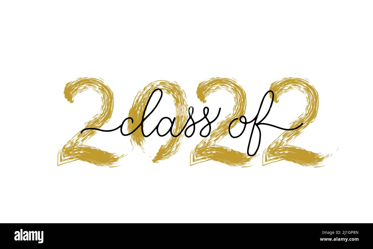 Classe di lettere 2022 con pennellatura asciutta. Congratulazioni al poster tipografico dei laureati. Modello vettoriale facile da modificare per biglietti d'auguri, banner, Illustrazione Vettoriale