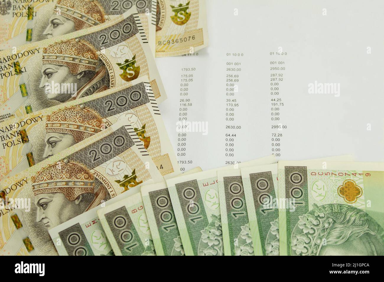 Zlotys polacchi e forme. Zloty polacca sotto forma di banconote Foto Stock