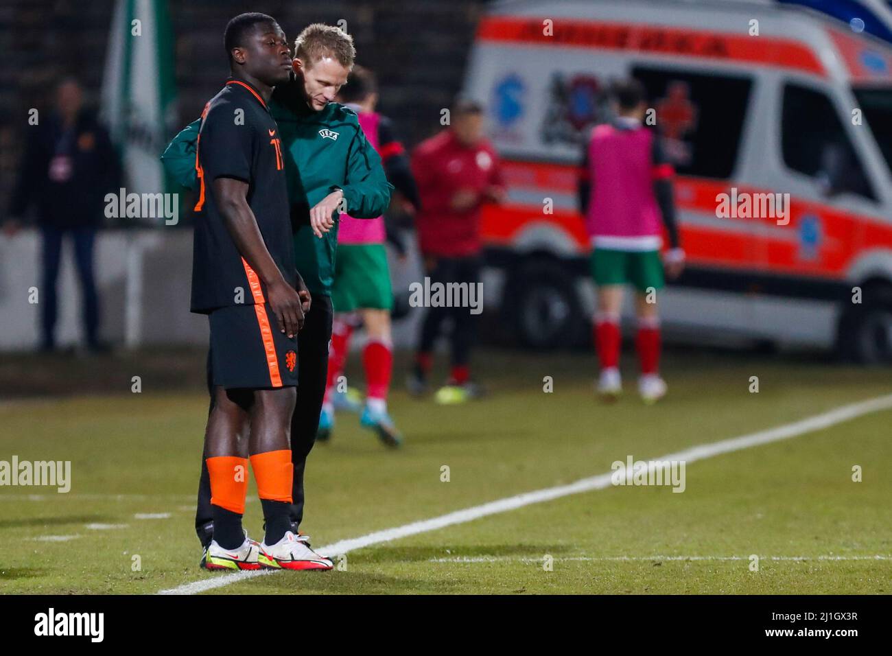 Sofia, Bulgaria. 25th Mar 2022. SOFIA, BULGARIA - MARZO 25: Brian Brobbey dei Paesi Bassi U23 durante la partita dei qualificatori Euro 2023 tra Bulgaria U23 e Paesi Bassi U23 allo Stadio Slavia il 25 marzo 2022 a Sofia, Bulgaria (Foto di Nikola Krstic/Orange Pictures) Credit: Orange Pics BV/Alamy Live News Foto Stock