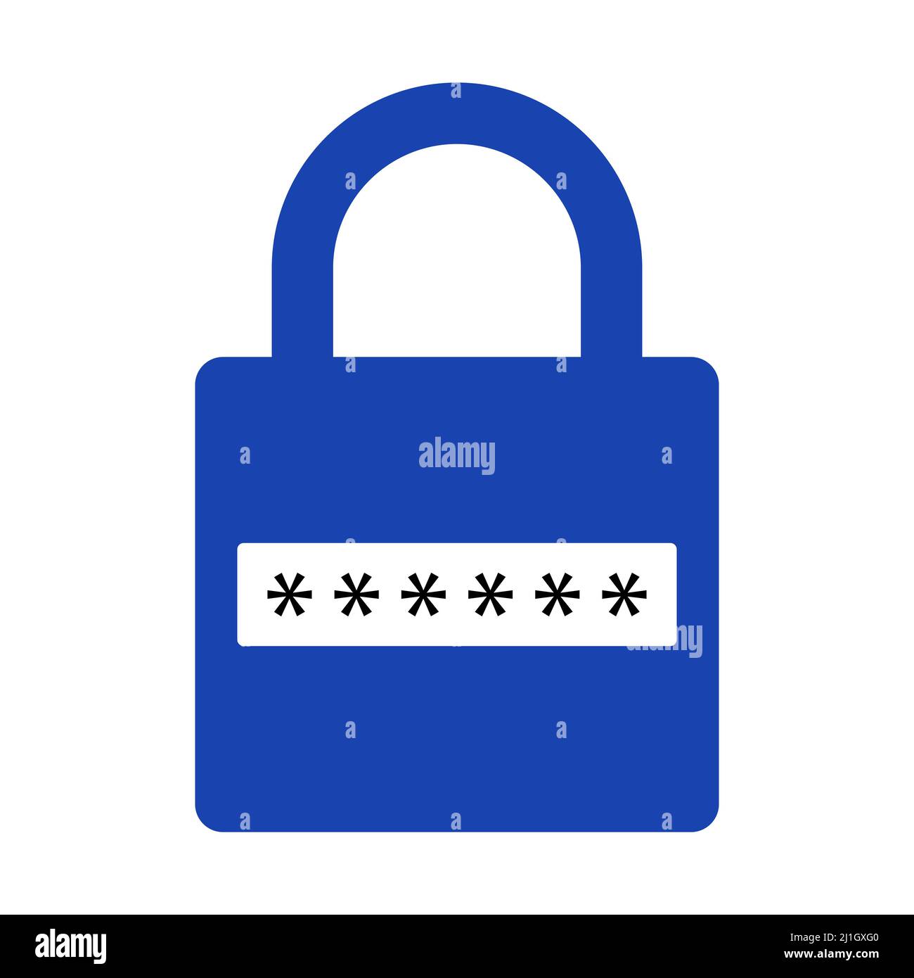 Icona vettore password nascosta. Icona lucchetto blu con barra password e simboli con asterisco, isolata su sfondo bianco. Illustrazione Vettoriale