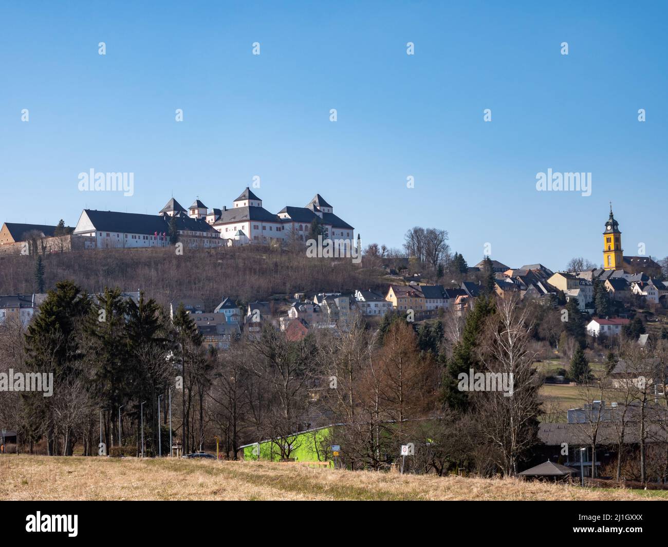 Panorama della città di Augustusburg in Sassonia Foto Stock