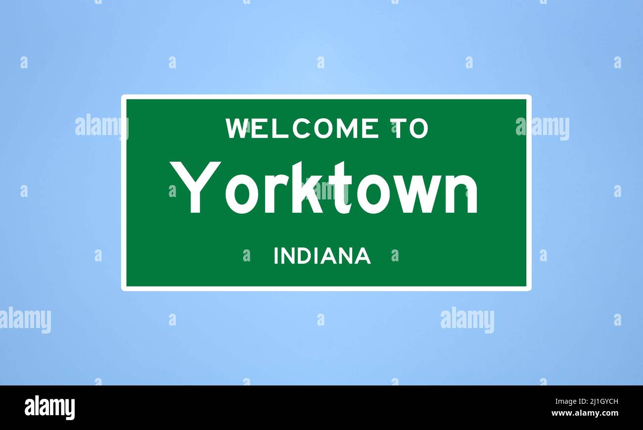 Yorktown, Indiana City Limit Sign. Cartello della città dagli Stati Uniti. Foto Stock