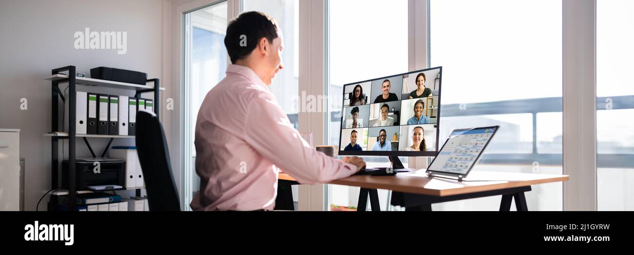 Webinar in linea sulle risorse umane in remoto su PC desktop Foto Stock