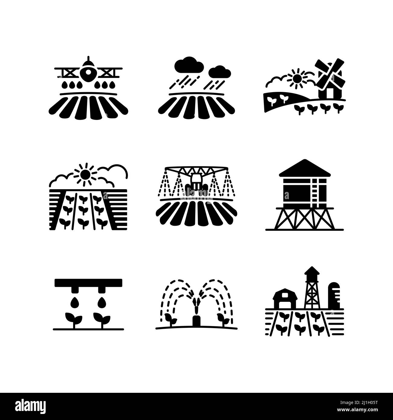 Icona glifo campo fattoria. Cartello irrigazione agricoltura. Simbolo grafico per la progettazione del sito Web, il logo, l'app, l'interfaccia utente. Illustrazione vettoriale, EPS10 Illustrazione Vettoriale