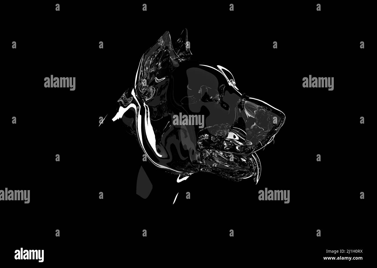 Vista laterale astratta testa di pit bull. Animali domestici, amanti del cane, elemento di design a tema animale isolato su sfondo nero. Design moderno per la stampa di animali. 3d re Foto Stock