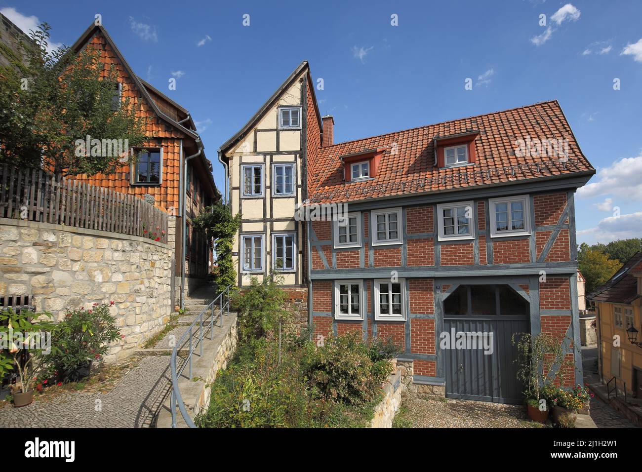 Casa a graticcio a Schlossberg in Quedlinburg, Sassonia-Anhalt, Germania Foto Stock