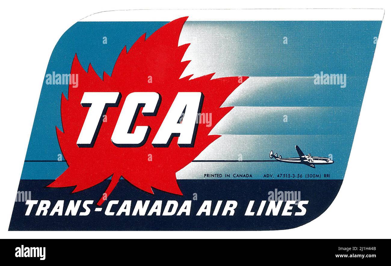 Etichetta per bagagli Vintage Trans-Canada Air Lines. Foto Stock