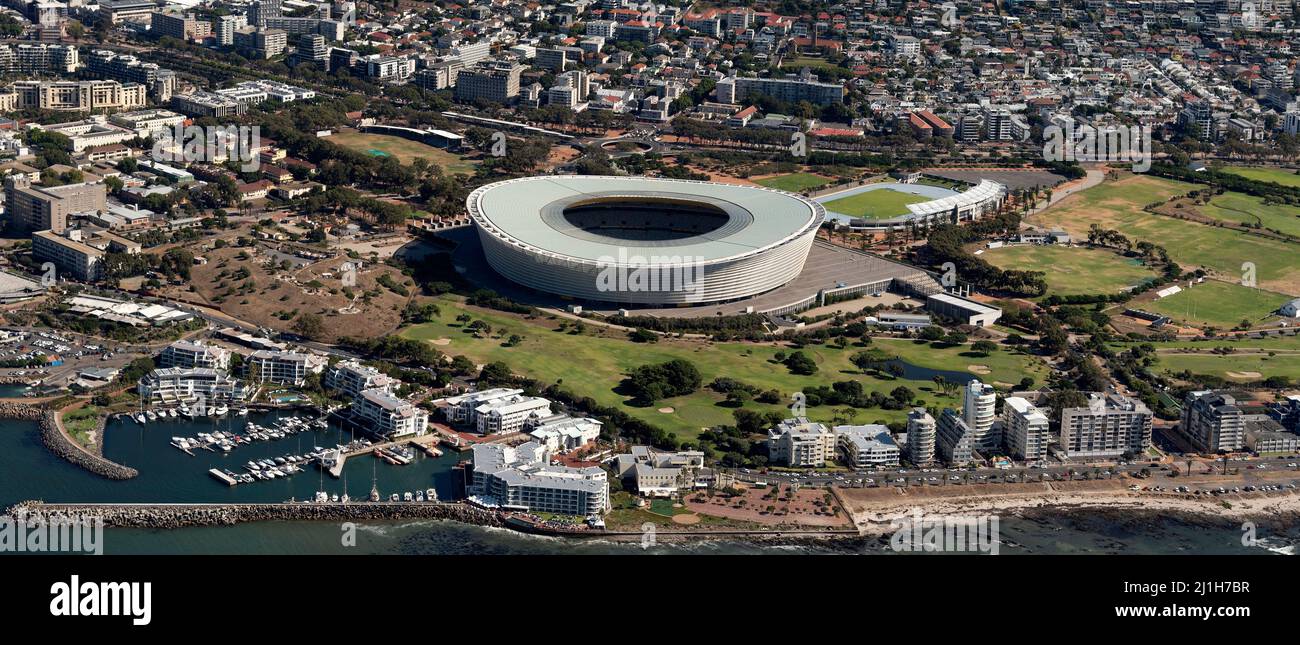 Città del Capo Sud Africa. 2022. Vista aerea dello stadio e delle sedi sportive di Città del Capo. Foto Stock