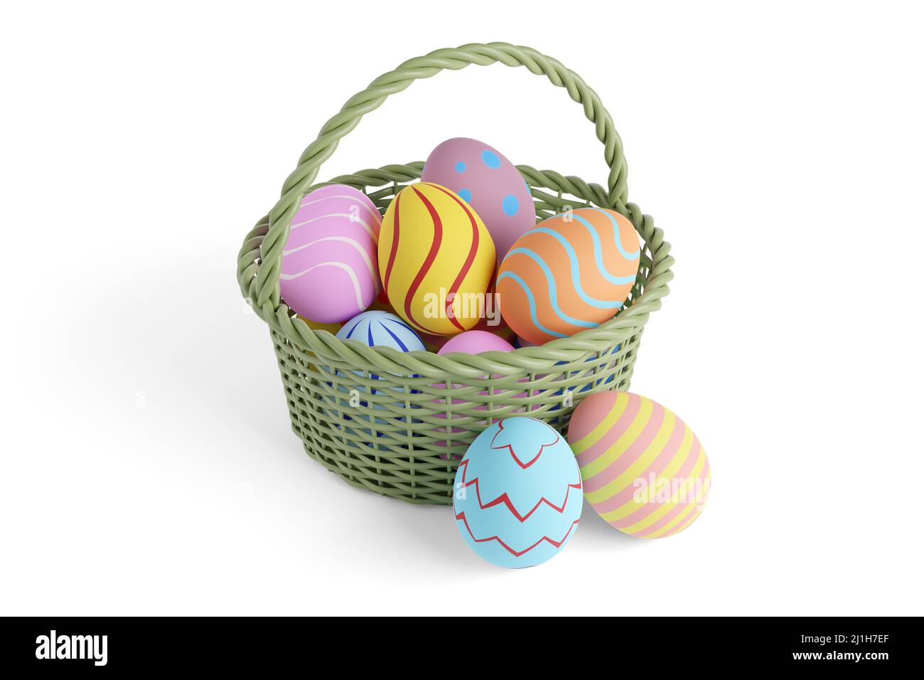 Cestino con uova di pasqua isolato su sfondo bianco. 3d illustrazione Foto  stock - Alamy