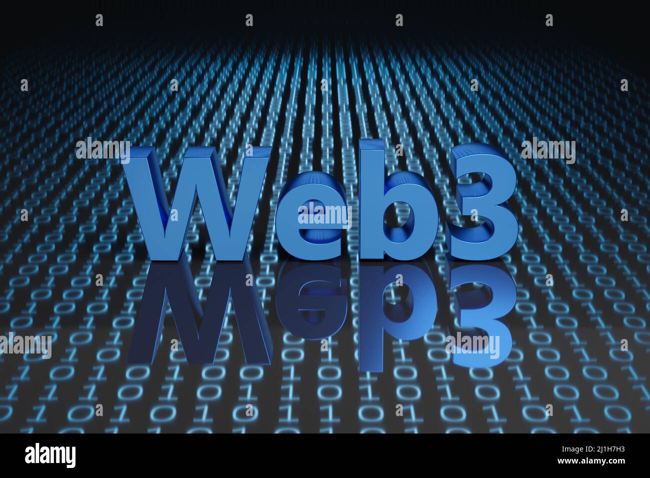 web3 testo in tre dimensioni su codice binario. 3d illustrazione. Foto Stock