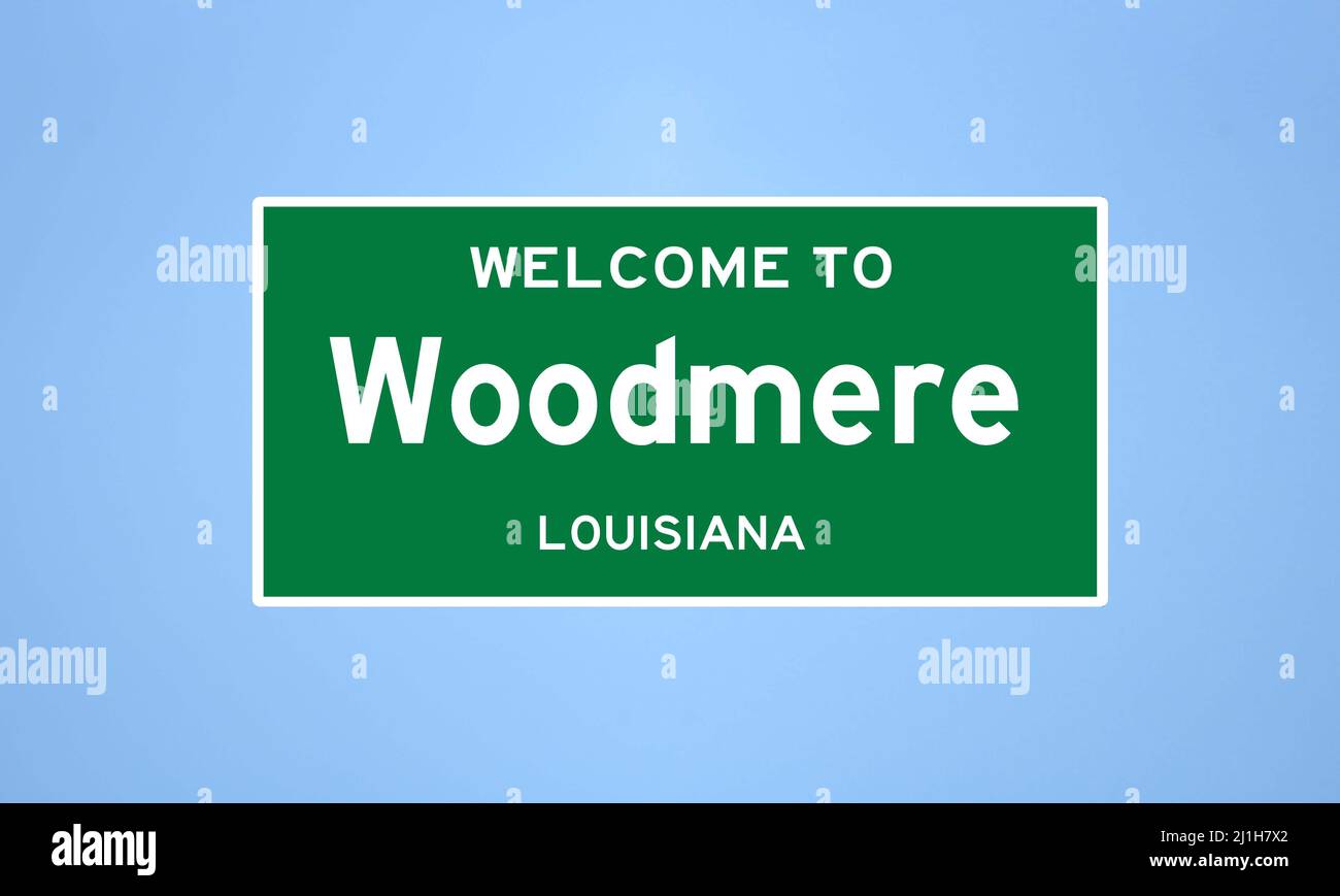 Segnale limite città di Woodmere, Louisiana. Cartello della città dagli Stati Uniti. Foto Stock