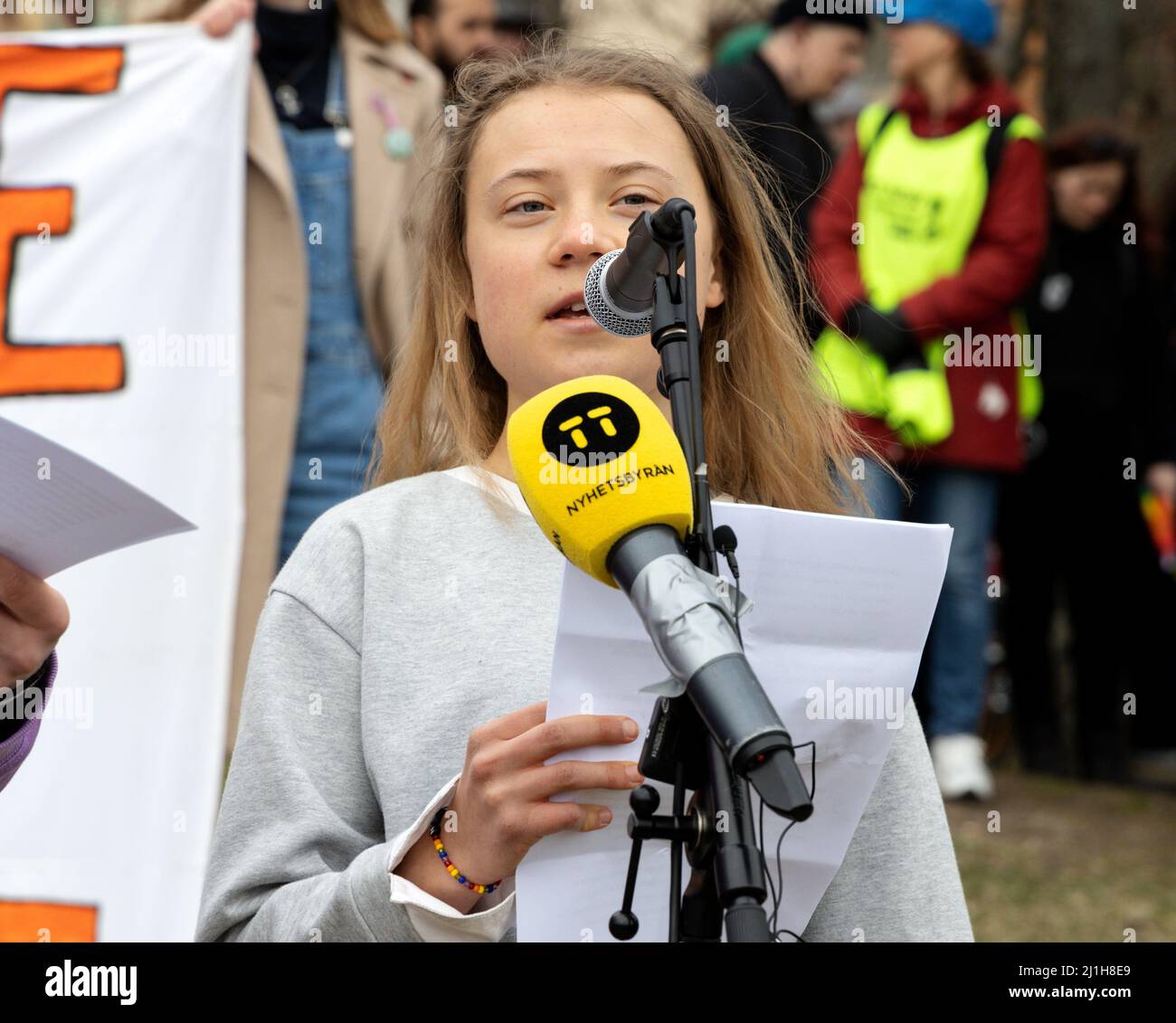 STOCCOLMA, SVEZIA - 25 MARZO 2022: 19 anni l'attivista svedese per il clima Greta Thunberg che si è dimostrato venerdì a Stoccolma. Foto Stock