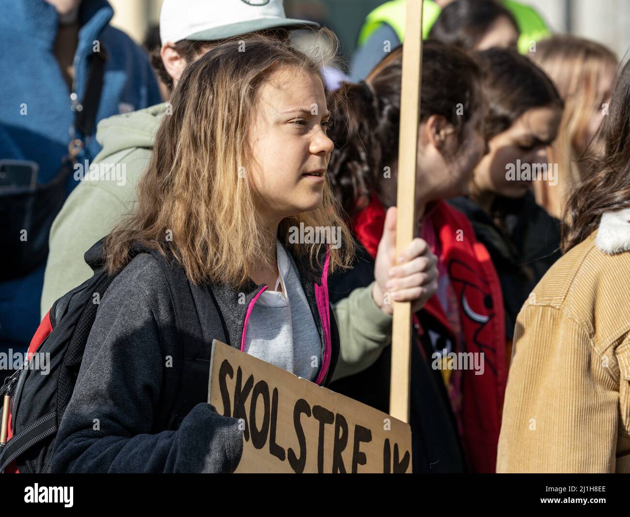 STOCCOLMA, SVEZIA - 25 MARZO 2022: 19 anni l'attivista svedese per il clima Greta Thunberg che si è dimostrato venerdì a Stoccolma. Foto Stock