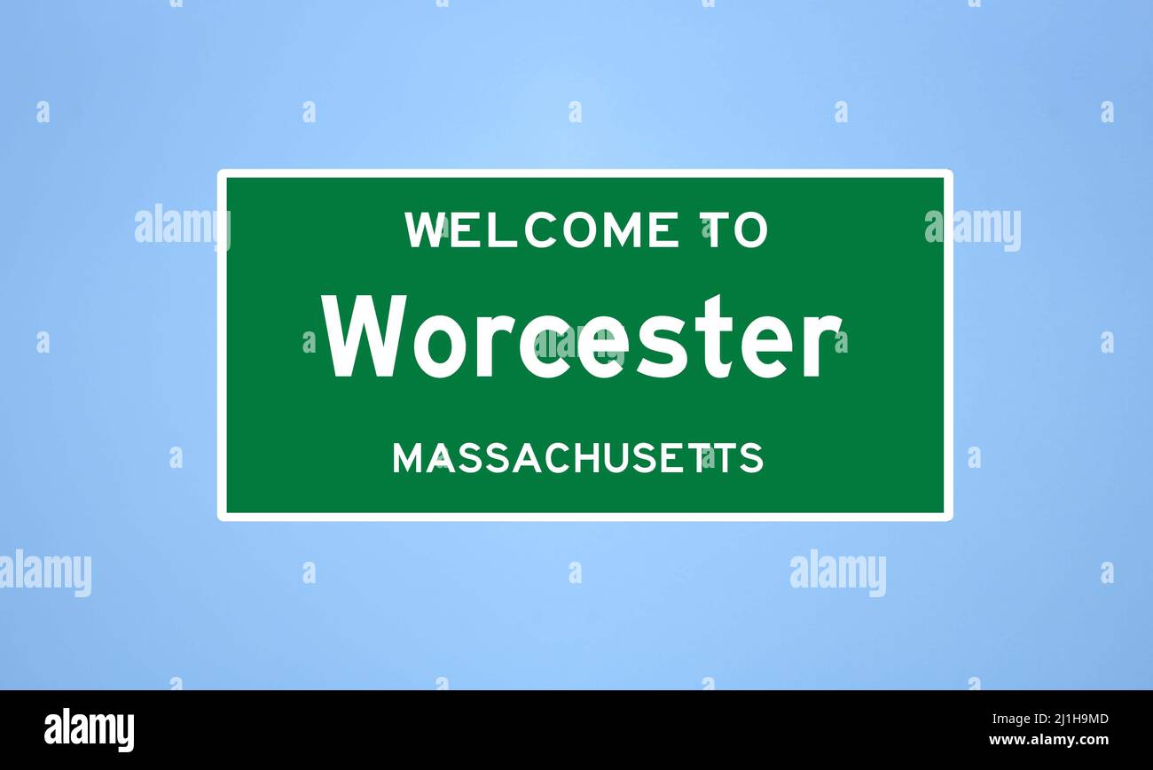Worcester, Massachusetts City Limit Sign. Cartello della città dagli Stati Uniti. Foto Stock