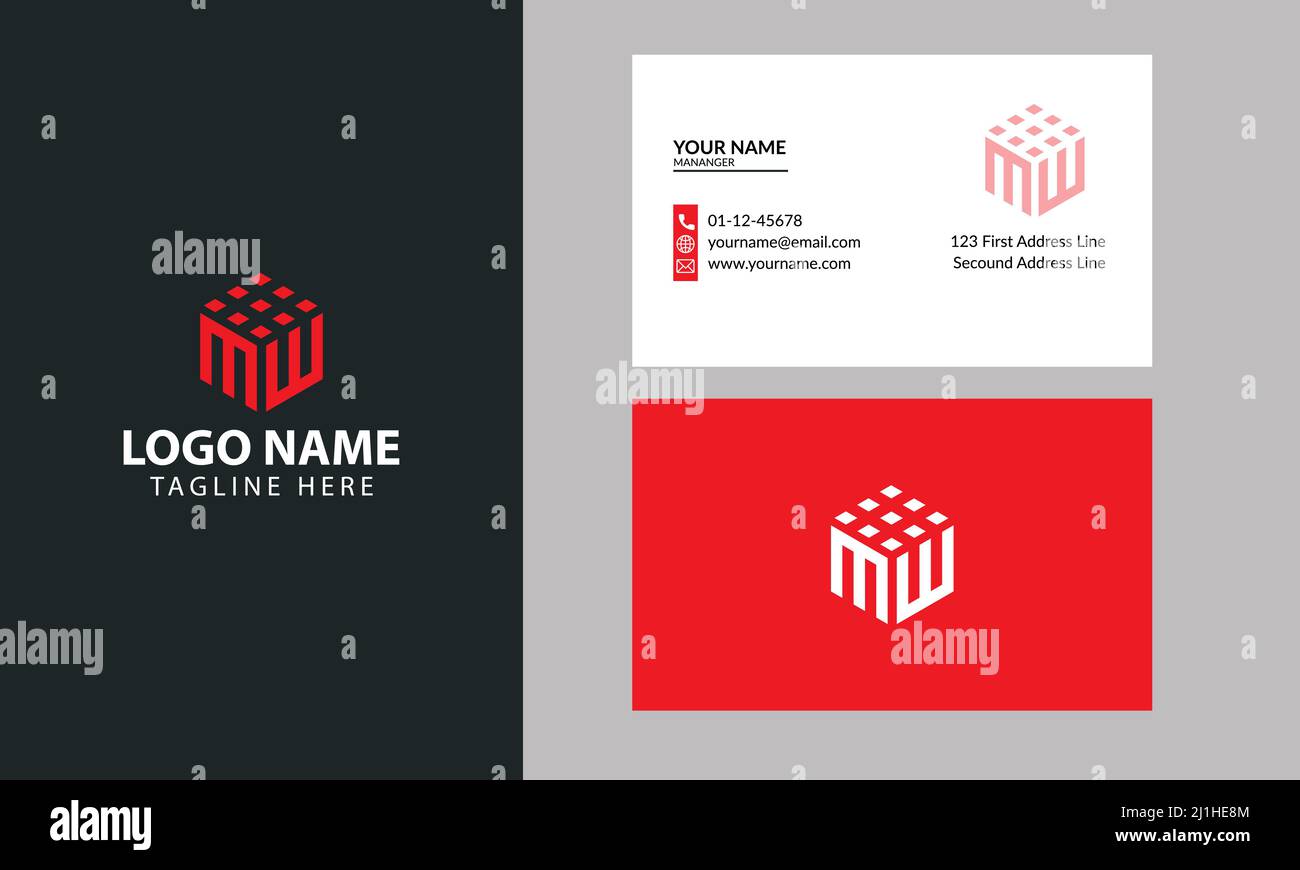 Logo Cube MW Letter. Property and Construction MW Logo design for business corporate sign con Creative Modern Trendy con un biglietto da visita minimo Illustrazione Vettoriale