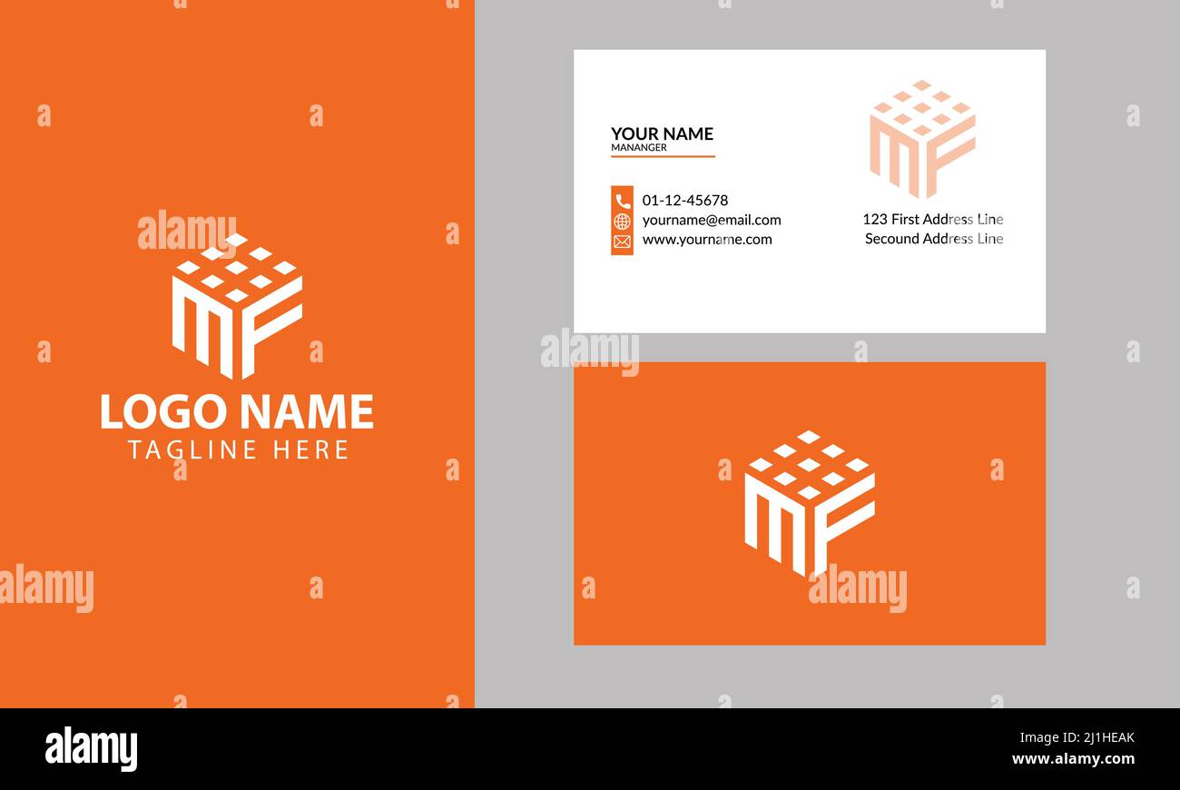 Logo a forma di lettera MF cubica. Struttura e costruzione MF Logo design per business firma aziendale con Creative Modern Trendy con un biglietto da visita minimal Illustrazione Vettoriale