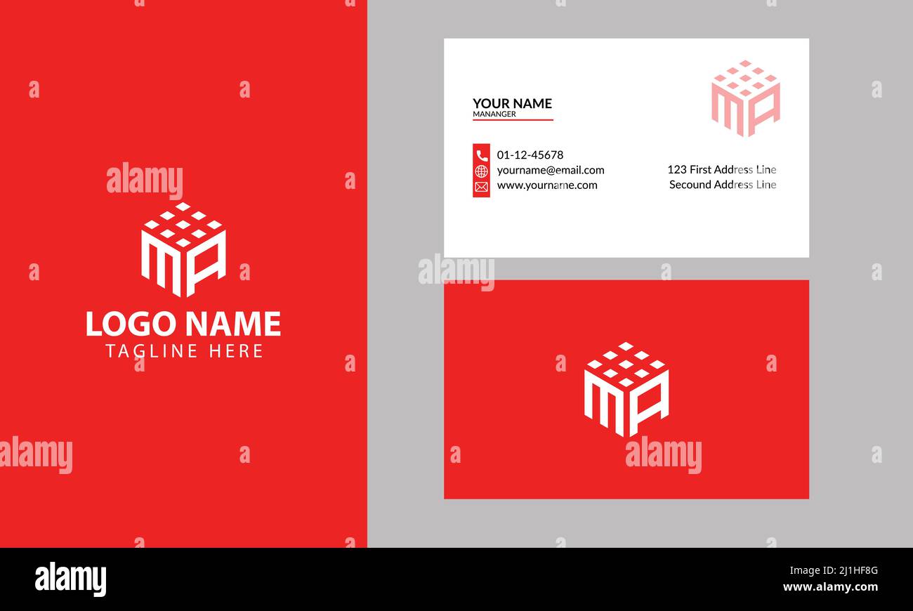 Logo a lettere ma cubiche. Struttura e costruzione ma Logo design per business corporate sign con Creative Modern Trendy con un biglietto da visita minimal Illustrazione Vettoriale