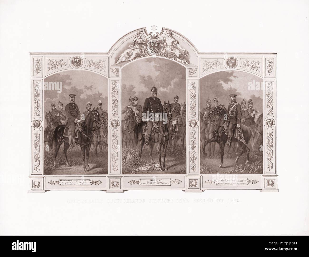Incisione tedesca del leader militare vittorioso della Hall of Fame della Germania del 1870. 1870 Friedrich Wilhelm Kronprinz von Preussen (a sinistra), Wilhelm i koni Foto Stock