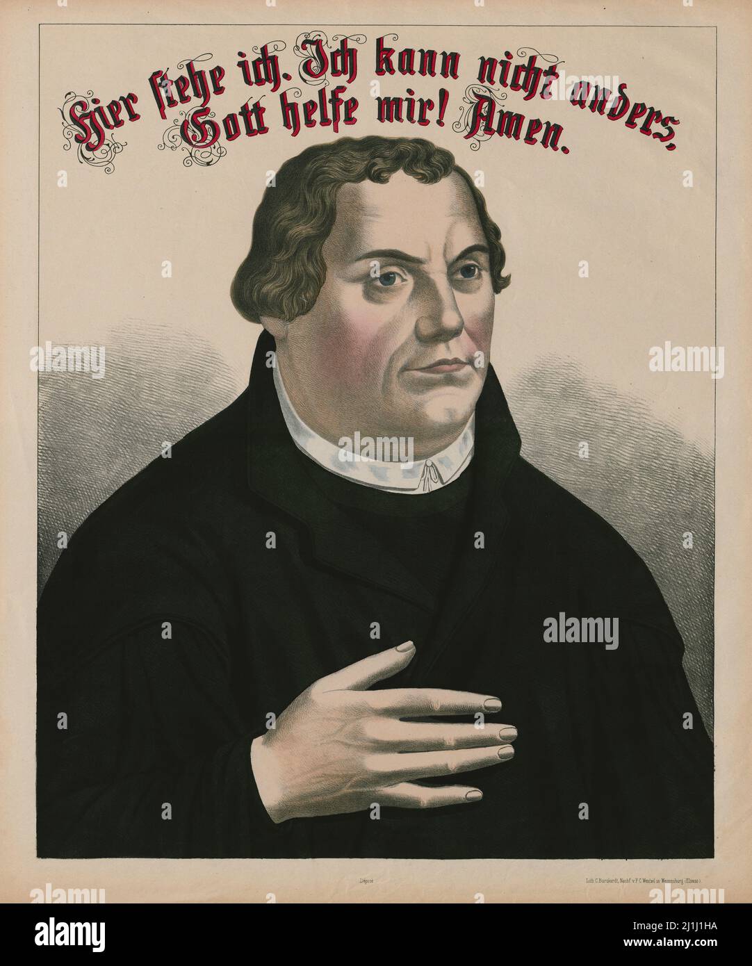 Incisione di Martin Lutero: Qui mi trovo. Non posso farne a meno. Dio mi aiuta! Amen, 1890 Foto Stock
