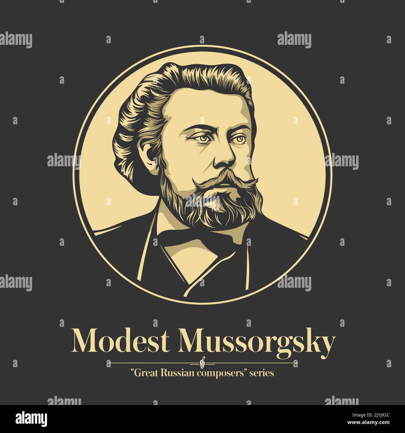 Grande compositore russo. Modest Mussorgsky era un compositore russo, uno dei gruppi conosciuti come 'i cinque'. Illustrazione Vettoriale