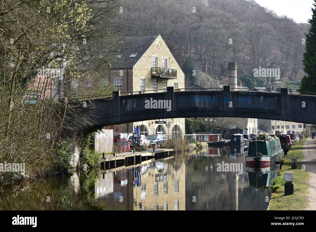 Hebden Bridge, Rochdale Canal, Canal Bridge, Calderdale, West Yorkshire Foto Stock