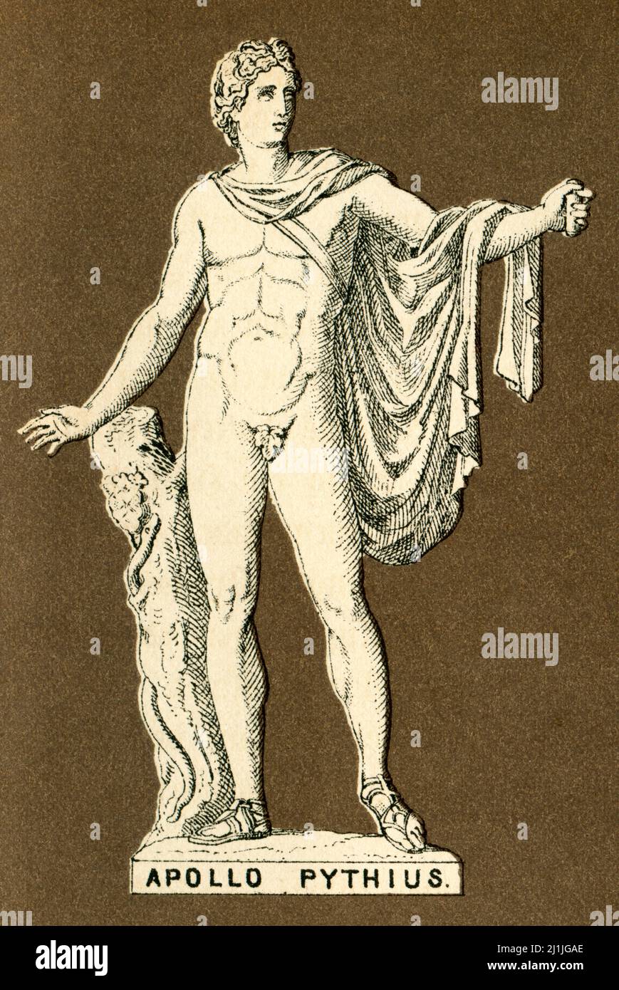 Europa, Griechenland, Apollo Pythius , griechischer Gott der Heilung, der Kunst und der Musik , mit Leier, Motiv aus : Der Tempel, Die Mythologien der vorzüglichsten Culturvölker bis zum Christentum , von Johannes Minckwitz, Alfred Oehmigke’s Verlag, Lipsia, 1880 . / Europa, Grecia, Apollo Pytio , dio greco, musica, arte, luce del sole e salute , immagine da : il Tempio, mitologie dei più squisiti popoli culturali fino al cristianesimo, di Johannes Minckwitz, casa editrice Alfred Oehmigke, Lipsia, 1880. Foto Stock