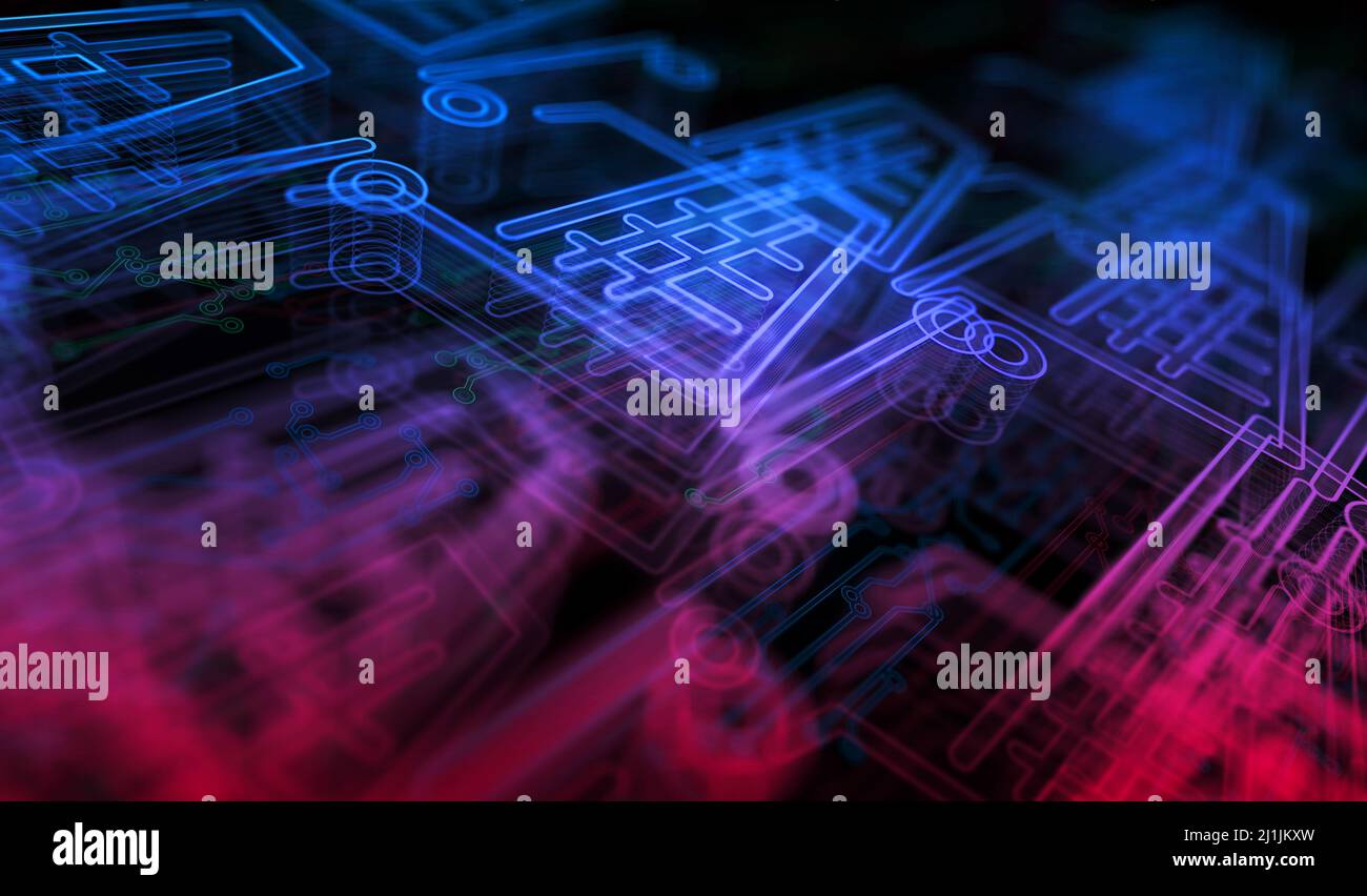 Carrello icona del commercio in linea e commercio elettronico simbolo del commercio digitale concetto. Network, cyber Technology e computer background abstract 3D illus Foto Stock