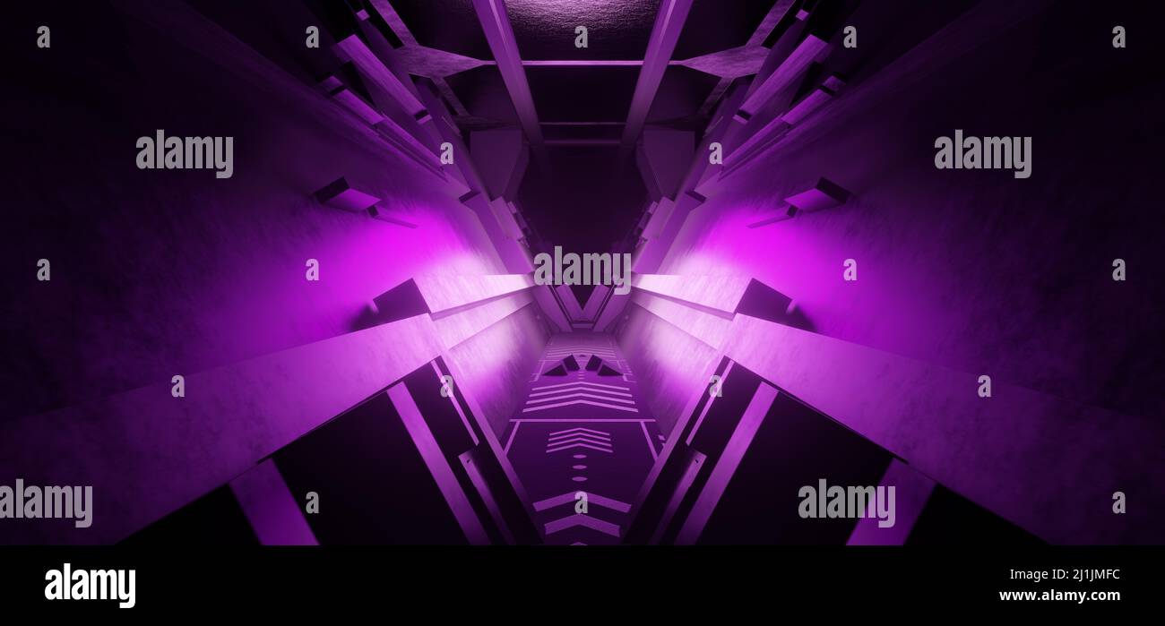 Futuristica Cyber realtà virtuale futuristica Industrial Room Phantom Violet Colors Modern background Experimental Lab utilizzato per le rivelazioni Foto Stock