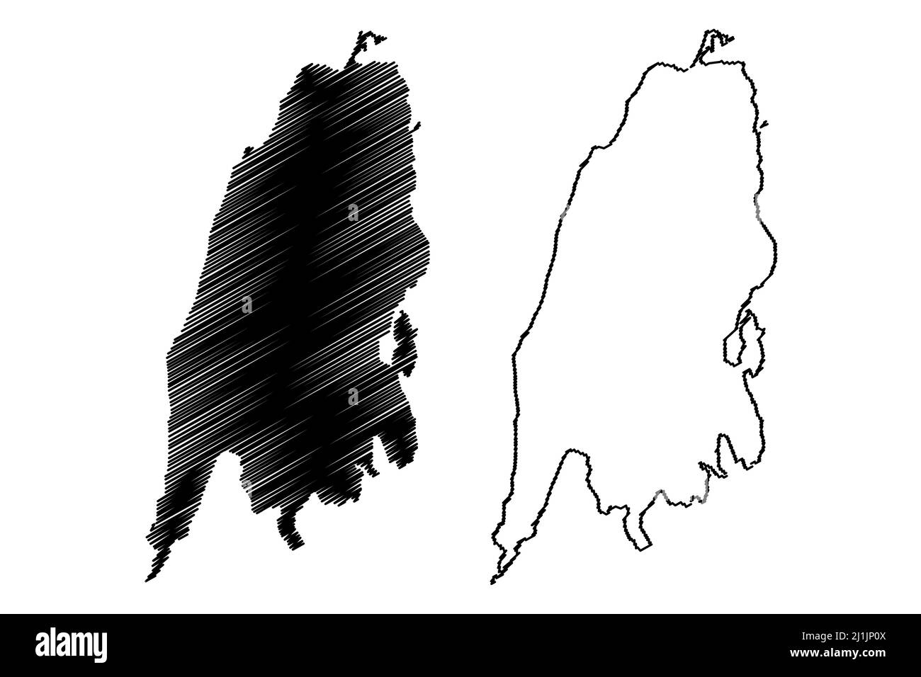 Isola di Lefkada (Repubblica ellenica, Grecia, Isole IONIE) illustrazione vettoriale di mappa, schizzo di scricbble Leucadia, Lefkas o Leukas mappa Illustrazione Vettoriale