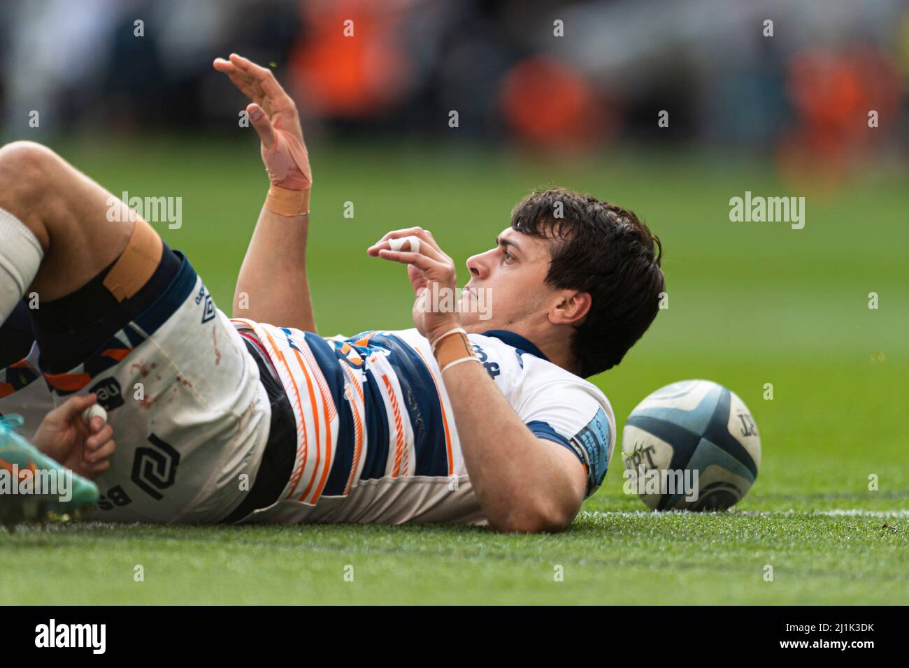 Londra, Regno Unito. 26th, Mar 2022. Antoine Frisch of Bristol Bears fa una prova durante Gallagher Premiership Rugby - Saracens vs Bristol Bears al Tottenham Hotspur Stadium sabato 26 marzo 2022. LONDRA INGHILTERRA. Credit: Taka G Wu/Alamy Live News Foto Stock