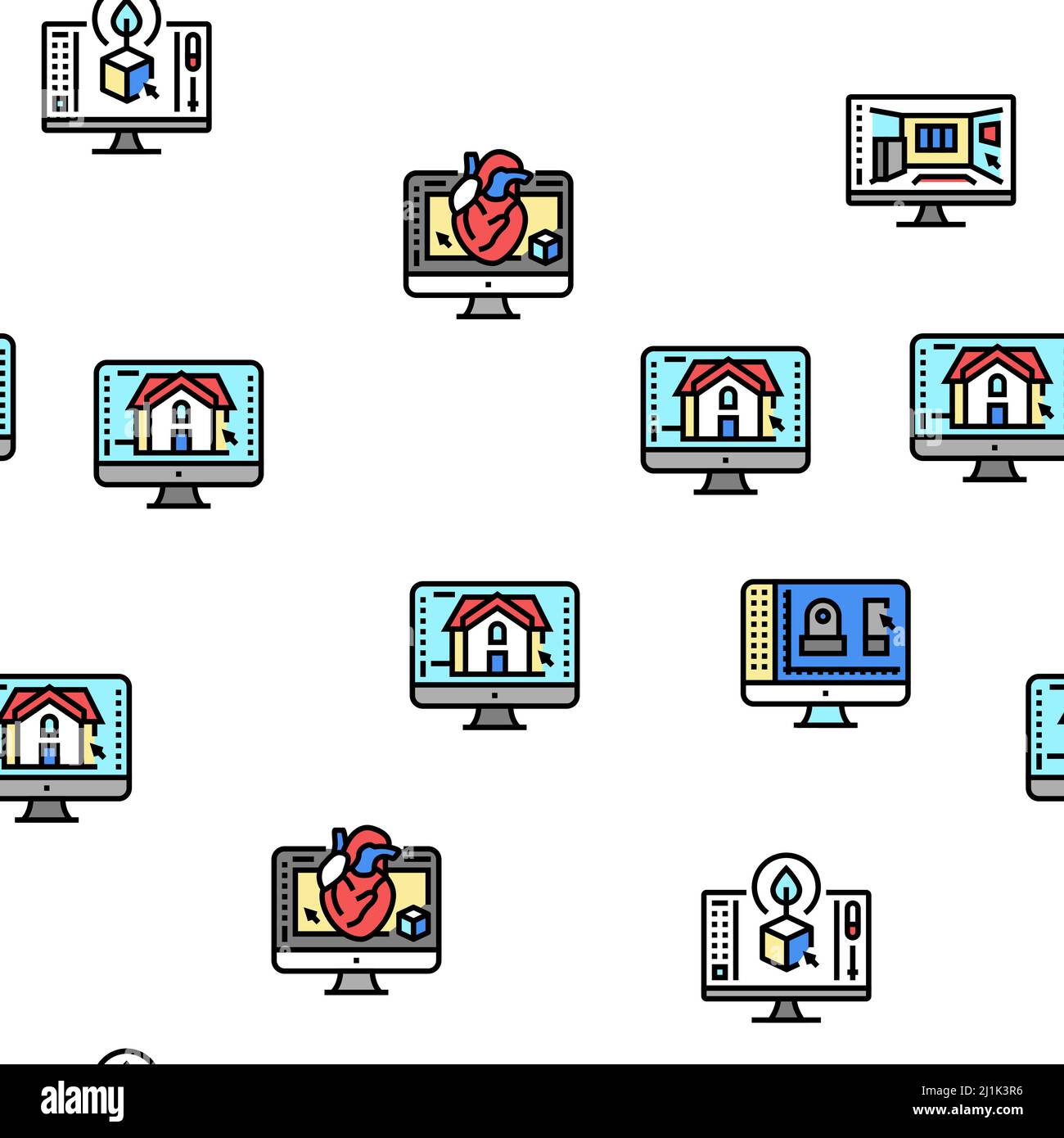 3D Software di modellazione e Device Vector Seamless Pattern Illustrazione Vettoriale