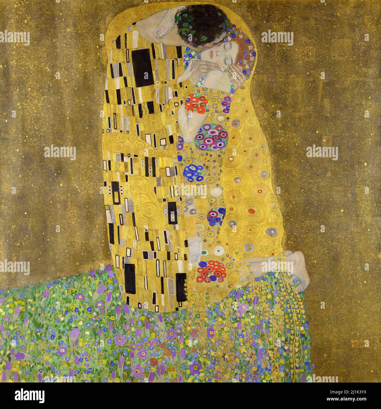 Il famoso dipinto di Gustav Klimt il bacio (1907-1908) Foto Stock