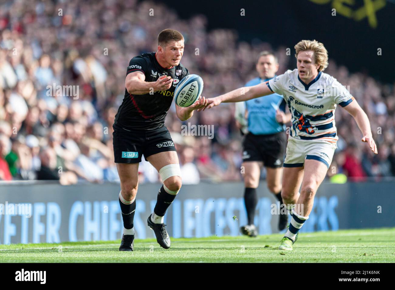 LONDRA, REGNO UNITO. 26th, Mar 2022. Owen Farrell di Saracens (Capt.) in azione durante Gallagher Premiership Rugby - Saracens vs Bristol Bears al Tottenham Hotspur Stadium Sabato 26 Marzo 2022. LONDRA INGHILTERRA. Credit: Taka G Wu/Alamy Live News Foto Stock