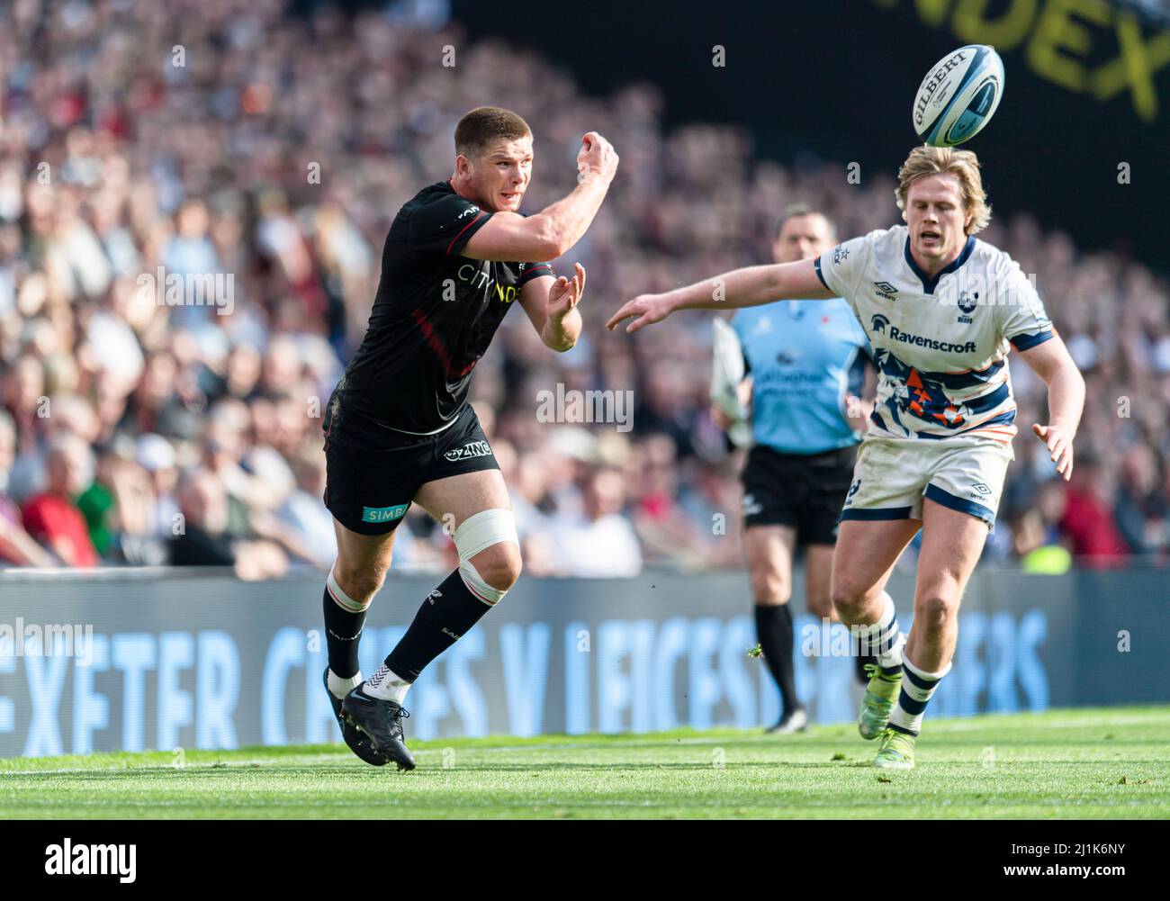 LONDRA, REGNO UNITO. 26th, Mar 2022. Owen Farrell di Saracens (Capt.) in azione durante Gallagher Premiership Rugby - Saracens vs Bristol Bears al Tottenham Hotspur Stadium Sabato 26 Marzo 2022. LONDRA INGHILTERRA. Credit: Taka G Wu/Alamy Live News Foto Stock