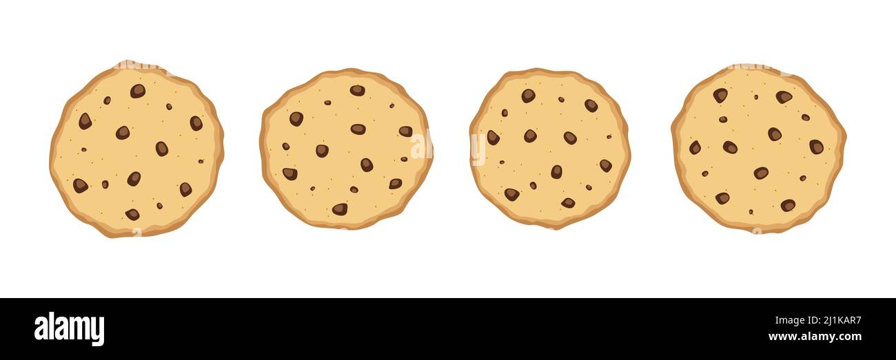 Gustoso set di chip al cioccolato. Dolce biscotto collezione. Panetteria domestica. Illustrazione Vettoriale
